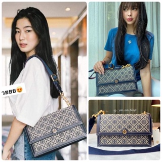 แท้💯% ( ผ่อนได้ 10 เดือน)🚩TORY BURCH T MONOGRAM JACQUARD SHOULDER BAG