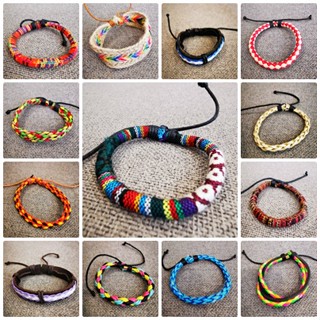 สร้อยข้อมือหนัง เชือกถักหลากสี  ข้อมือแฟชั่น Bracelet leather Multicolor Set (ฺB)