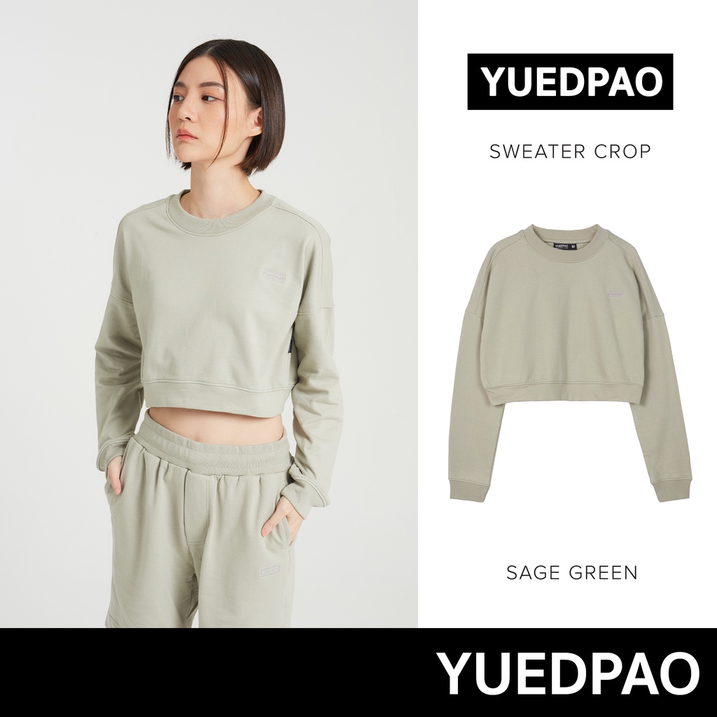 Yuedpao ยอดขาย No.1 รับประกันไม่ย้วย 2 ปี ยืดแต่ไม่ย้วย เสื้อยืด Sweater crop สี Sage green
