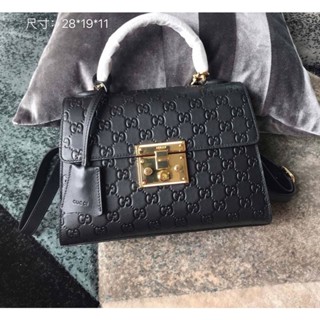 พร้อมส่งNew Gucci Guccissima Signature Small Padlock Top Handle Bag Black(Ori)เทพ