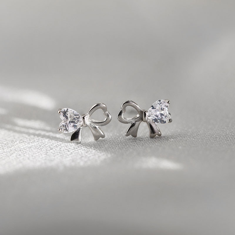 ต่างหู s925 earrings รุ่น โบว์ประดับเพทาย ผู้หญิง ต่างหูแฟชั่น ของขวัญ เครื่องประดับ minimal
