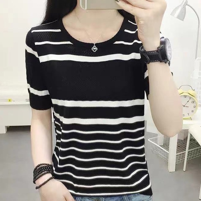 💕*Miki-Shop*  🔥เสื้อยืดผ้าไหมลายทาง เรียบหรูดูดี งานเกรดดีเยี่ยมG4-39033*