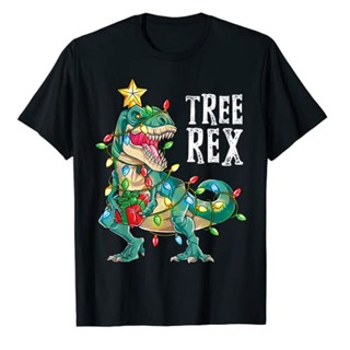 Christmas Dinosaur Tree Rex Pajamas Men Boys Xmas Lights T-Shirt Gift Cute Dino Wear Xmas Lights Graphic Tee Top Family