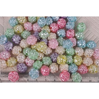 ลูกปัดดอกไม้กลมสีพลาสเทลเคลือบมุก ขนาด 12 มิล. จน. 15 ชิ้น