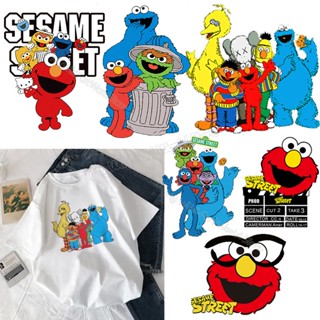 Sesame Street แผ่นสติกเกอร์รีดร้อน DIY สําหรับติดตกแต่งเสื้อผ้าเด็ก แจ็กเก็ต