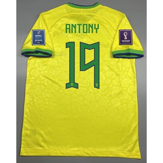 เสื้อบอล แฟนบอล ทีมชาติ บราซิล เหย้า บอลโลก 2022  Brazil Home พร้อมเบอร์ชื่อ 19 ANTONY อาร์ม ฟุตบอลโลก World Cup 2022