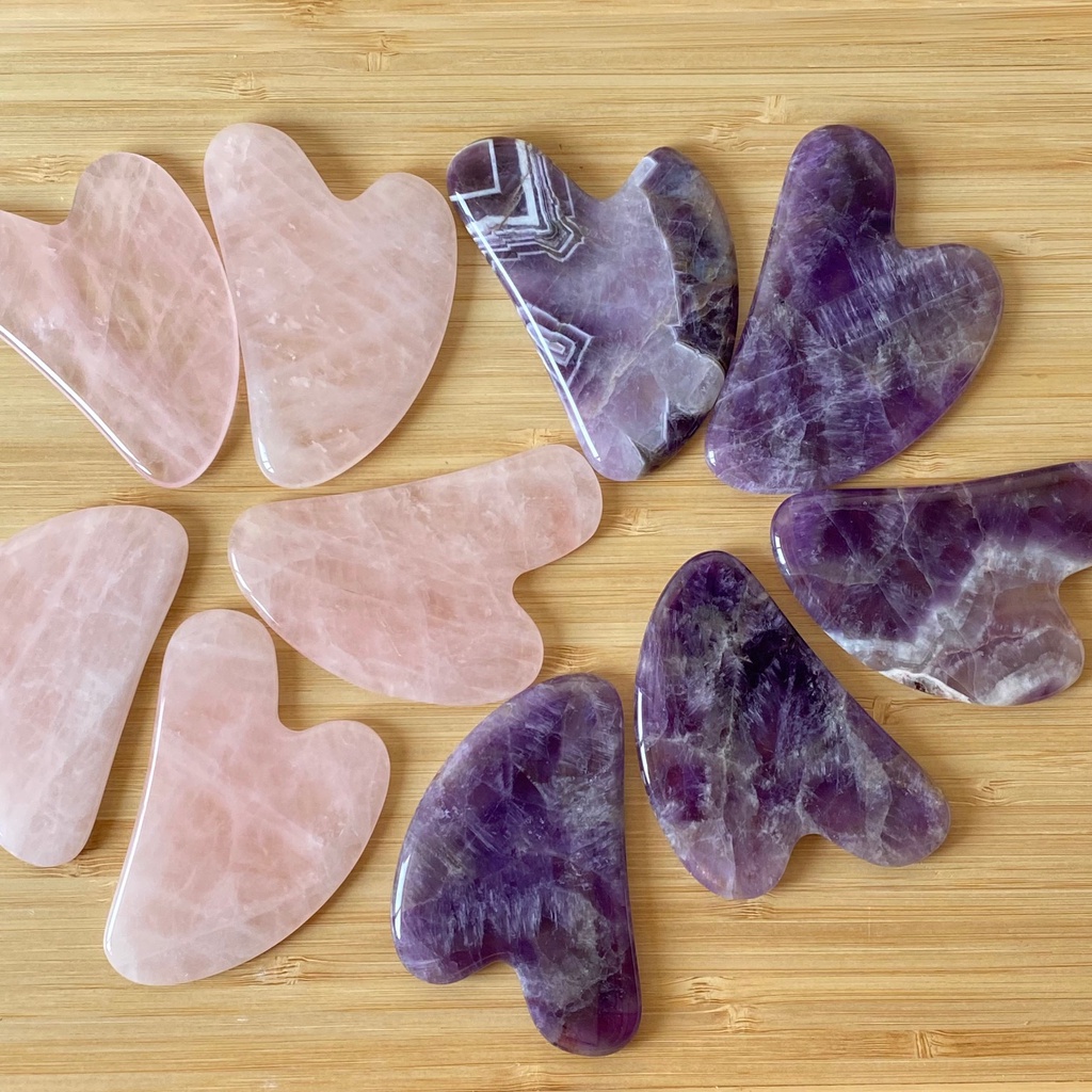 Rose Quartz, Amethyst Gua Sha Grade A- หินกัวซา โรสควอตซ์ อเมทิสต์ เกรดรอง กัวซานวดหน้า