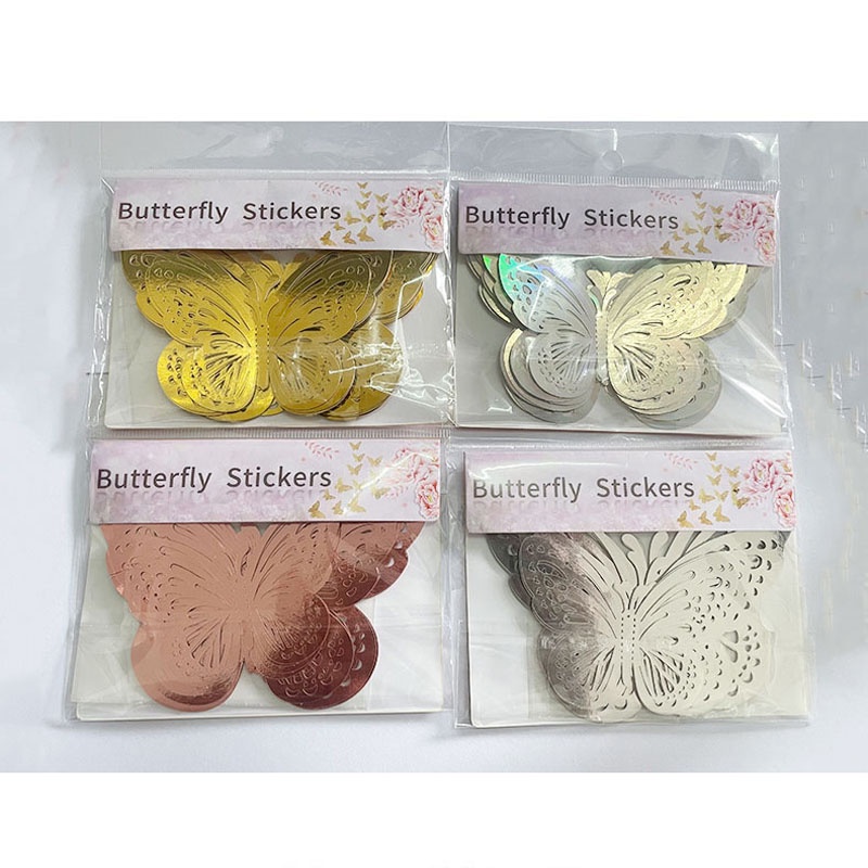 🦋พร้อมส่ง🦋 สติกเกอร์ผีเสื้อ 3D โลหะ สติกเกอร์ติดผนัง สําหรับติดตกแต่งผนัง ตกแต่งเค้ก  12 ชิ้น - รูปที่ 5