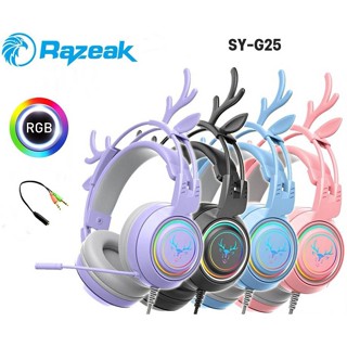 หูฟังคอมพิวเตอร์ หูฟัง สำหรับเกมส์ Headphone อีสปอร์ต Razeak SY-G25 หูแมว RGB แบบครอบหู มีไมค์ในตัว ไฟLed Gaming Headset