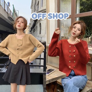 OFF SHOP พร้อมส่ง (OFF-8K82) เสื้อไหมพรมแขนยาว กระดุมด้านหน้า เรียบหรูดูแพงมาก