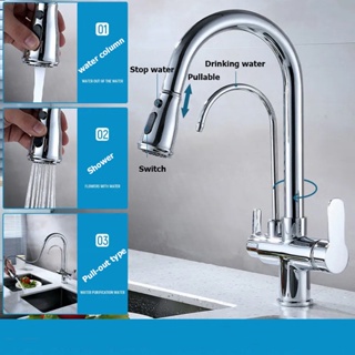 【One_boutique】ก๊อกน้ำ ทองเหลือง หัวก๊อกน้ำแบบหมุนได้ 360 องศา Kitchen Faucet Pull Down Spray Mixer Tap