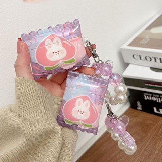 เคสหูฟังบลูทูธ ซิลิโคน รูปกระต่าย พีช พร้อมจี้ สําหรับ Airpods 1 2 3 Pro 2nd