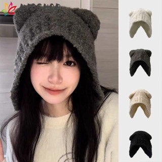 MIOSHOP Y2K หมวก Beanie สําหรับผู้หญิงฤดูหนาวถักถักอบอุ่นถักหมวกป้องกันหู