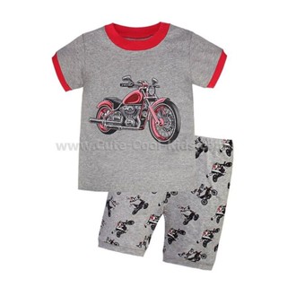 S-LPB-007 ชุดนอนเด็ก แขนสั้นขาสั้น สีเทา ลายรถ