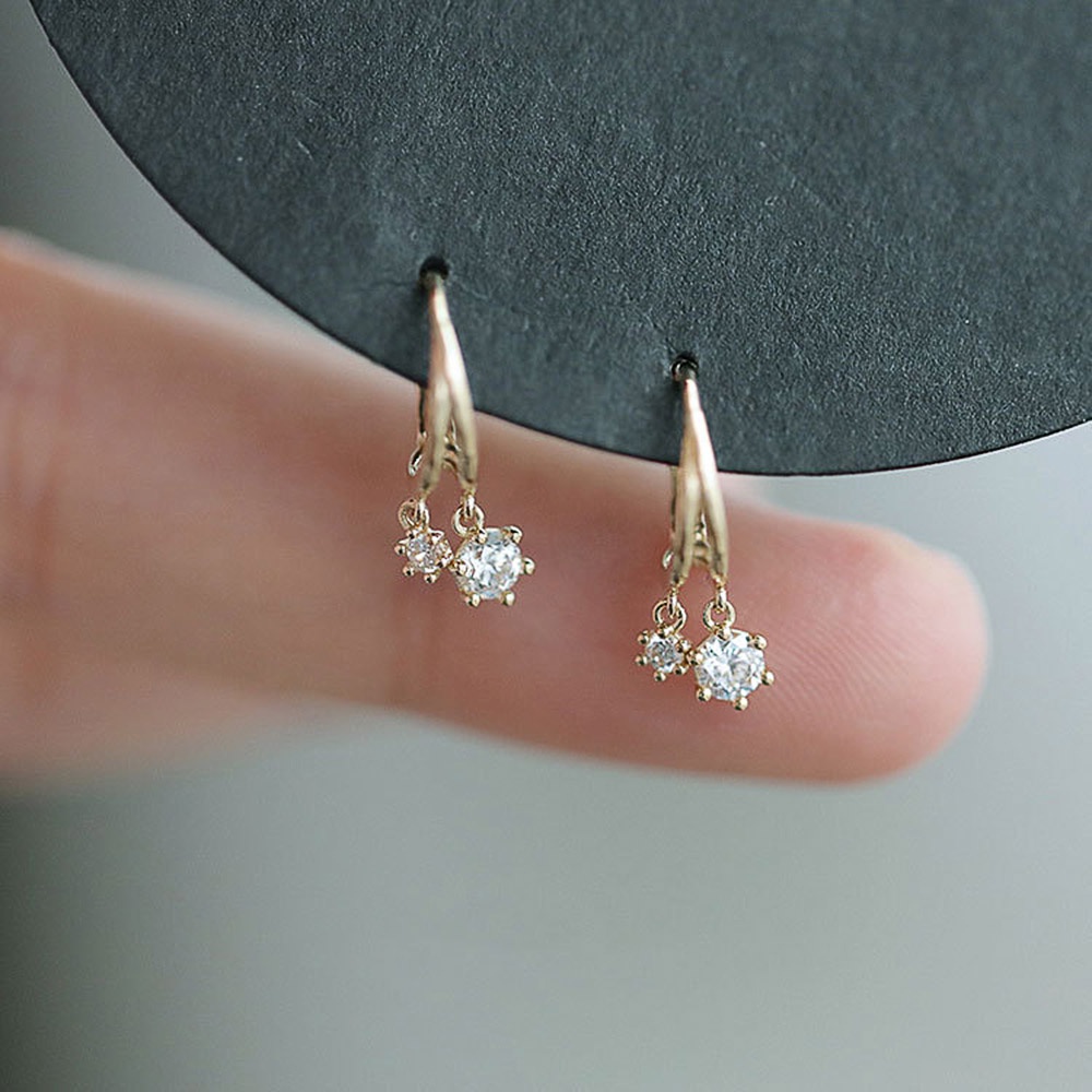 925 เงินสเตอร์ลิงประณีตต่างหูผู้หญิงรอบ Cubic Zirconia Charms สีเงิน/สีทองแฟชั่นอเนกประสงค์หญิงเครื่องประดับหู
