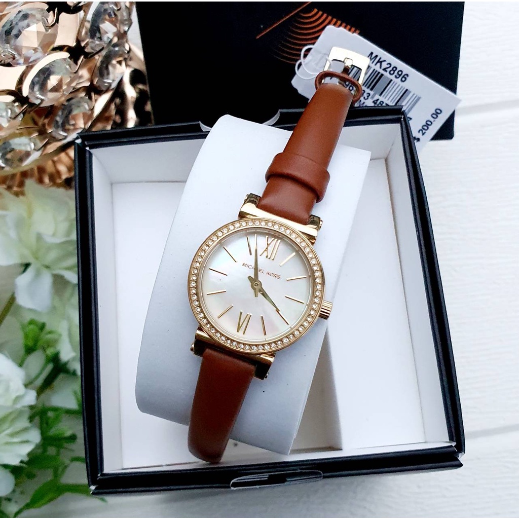 💚แท้💯 พร้อมส่ง💚นาฬิกา หน้าปัด 26 มม. Michael Kors MK2896 Women's Petite Sofie Two-Hand Luggage Leather Watch