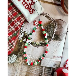 🦌❄️phone strap🎄⭐️ รุ่นลูกปัดกลมสลับเขียวแดง &amp; ลูกปัดคริสต์มาส