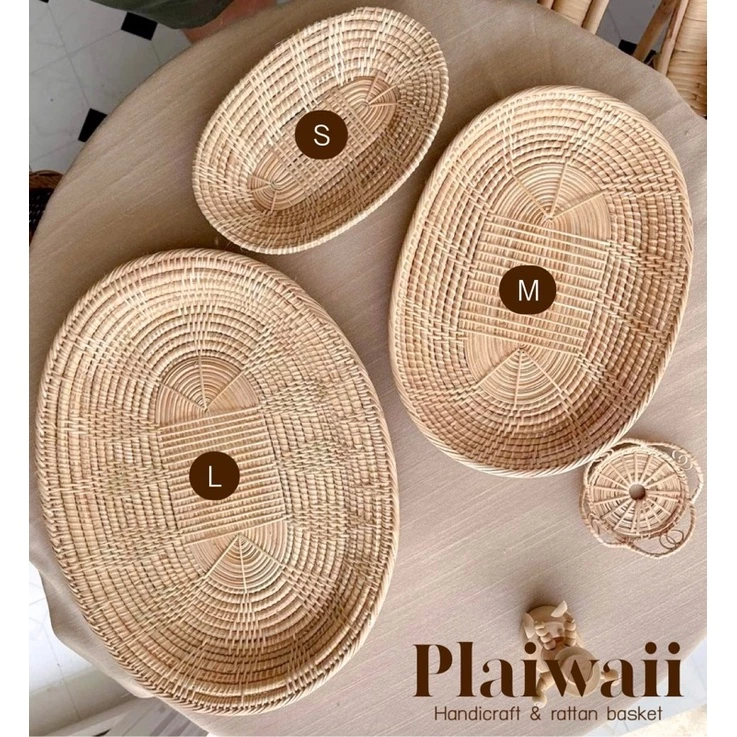 พร้อมส่ง ✅ ถาดหวาย ถาดใส่ขนม จานหวายทรงรี [พร็อพ]