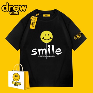 เสื้อยืดแขนสั้น แขนห้าส่วน พิมพ์ลายตัวอักษร Drew dick smiley Sha Justin Bieber ทรงหลวม แฟชั่นคู่รัก สําหรับผู้ชาย