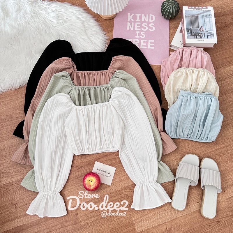 DOODEE2 เสื้อครอปแขนยาว จั้มเอว จั้มแขน