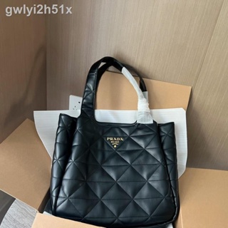 ☬Pra Diamond Pattern Tote Bag Womens Shopping Bag Large Capacity Black Handbag