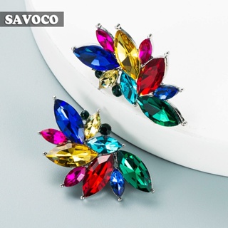 Savoco ต่างหูสตั๊ด โลหะผสม รูปปีกดอกไม้ ประดับพลอยเทียม หลากสี สไตล์เรโทร เครื่องประดับ สําหรับผู้หญิง SE016