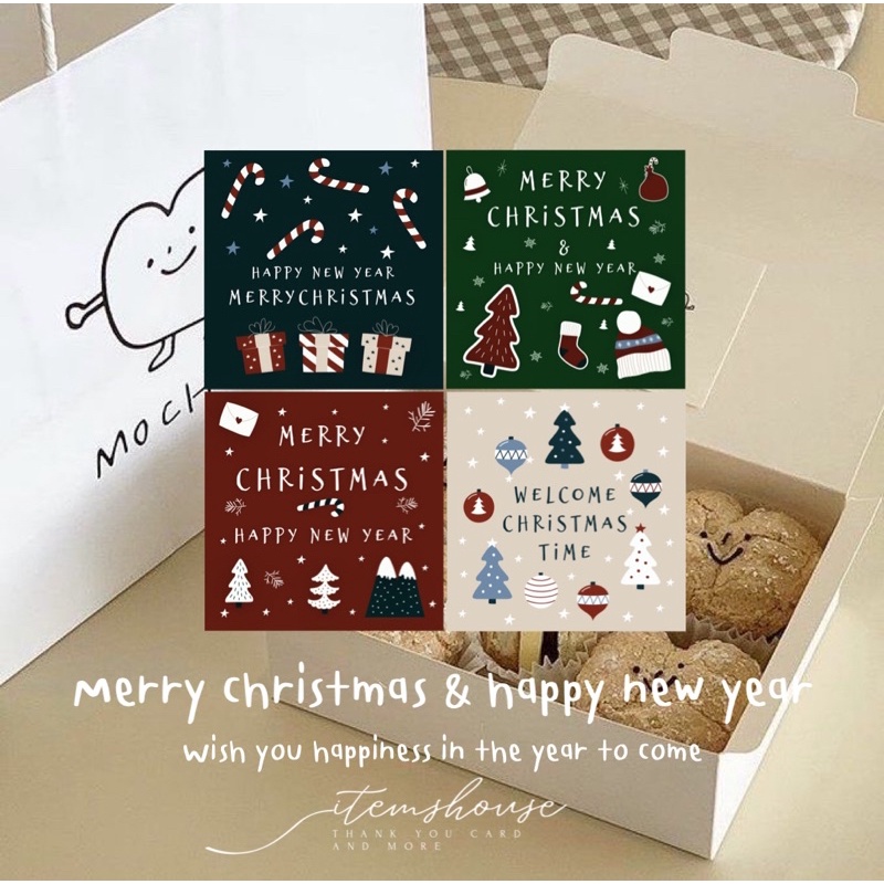 การ์ด Happy & Merry การ์ดอวยพร การ์ดจีบลูกค้า สำหรับเทศกาล คริสมาสต์และปีใหม่ สไตล์มินิมอล