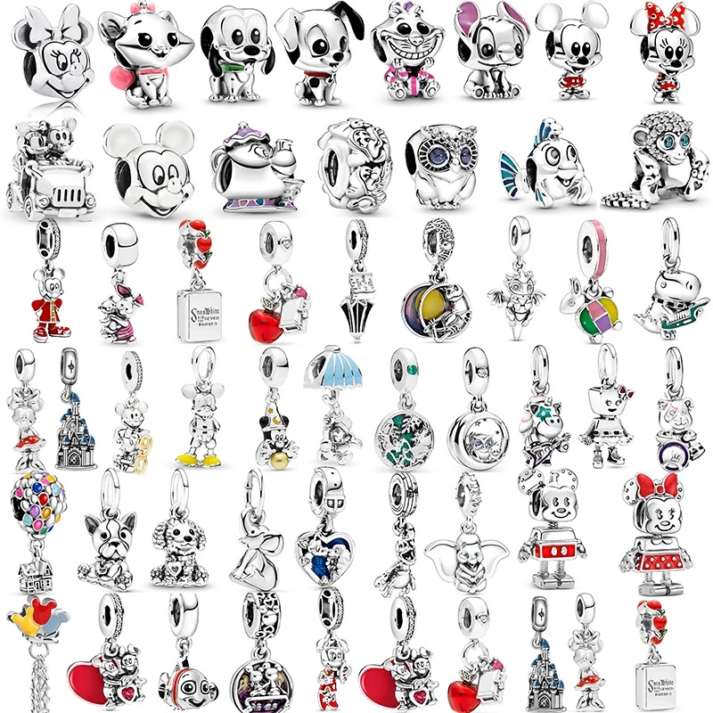 เครื่องประดับ สร้อยคอ สร้อยข้อมือ จี้ลูกปัด ลายการ์ตูนมิกกี้เมาส์ สีเงิน สําหรับผู้หญิง และผู้ชาย