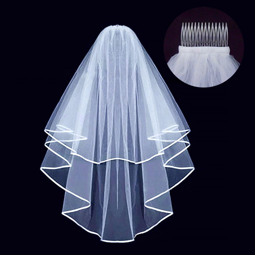 ชั้นสีขาว/Ivory เจ้าสาว Cathedral Veil Edge เจ้าสาว 80 ซม.งานแต่งงานหวี Veil