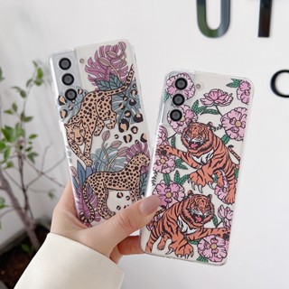 ดอกไม้ เสือดาว เสือ เคส Samsung Galaxy S22 Ultra S21 FE  S20 S21 S22 Plus + S20FE S21Ultra S20Ultra Note20 Ultra A53 A52 A52S Case โปร่งใส ซิลิกาเจล นุ่ม ซัมซุง เคส