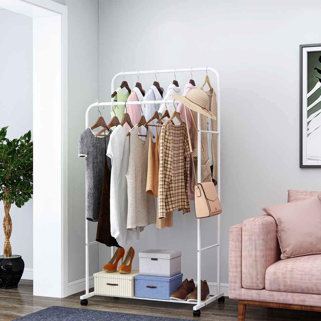 ราวแขวนเสื้อผ้าล้อเลื่อน Metal Clothes Stand