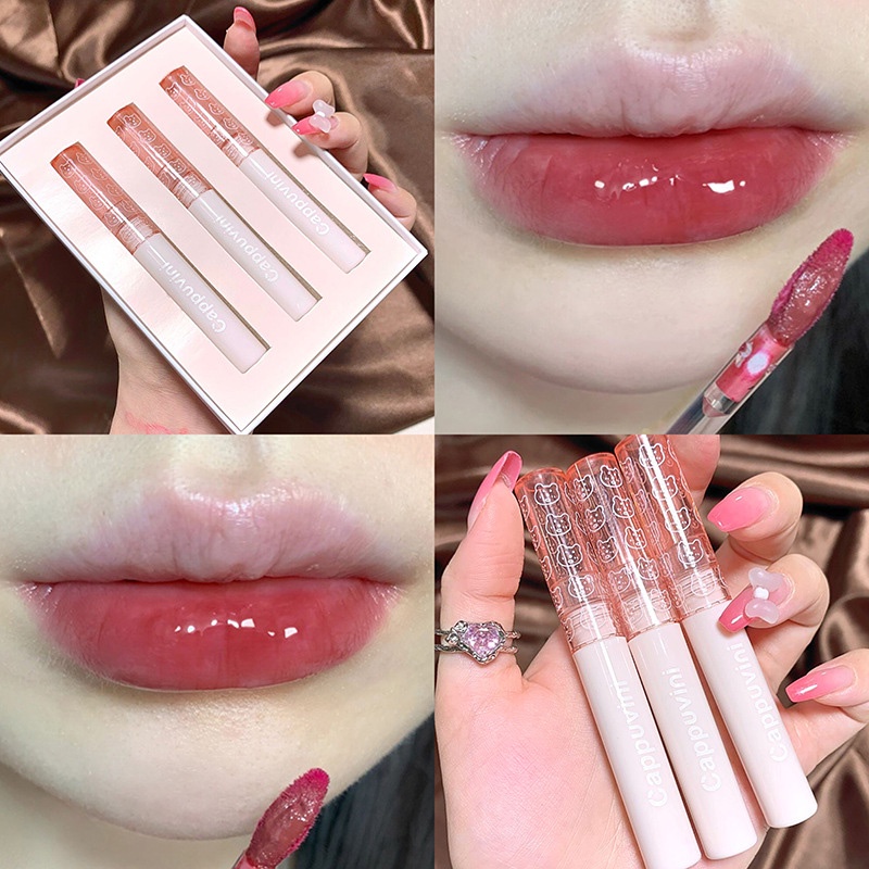 【kifli1】Cappuvini Bubble Lip Glaze ชุดลิปสติก ลิปกลอส กระจกไฟกระจก แบบใส ยั่งยืน ไม่ใช่เรื่องง่ายที่จะจางหายไป สําหรับผู้หญิง ลิปสติกนักเรียน