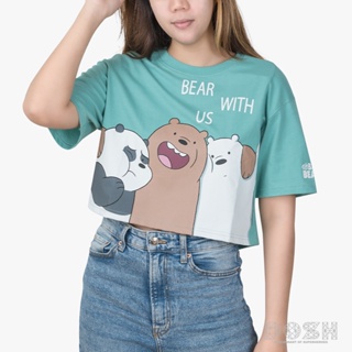 DOSH WOMENS CROPPED TOPS WE BARE BEARS เสื้อยืดทรงครอปสั้น ผู้หญิง DBBWT1026-GR