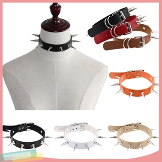 LK- Women Fashion Alloy Rivet Spike Faux Leather Choker Short Necklace Punk Jewelry