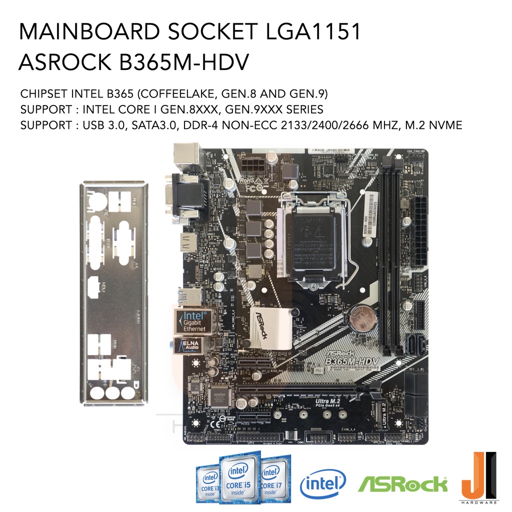 Mainboard Asrock B365M-HDV (LGA 1151) รองรับ CPU Gen.8XXX และ Gen.9XXX Series (มือสองสภาพดีมีการรับป