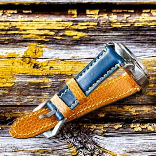 สายนาฬิกา-สายนาฬิกาหนังแท้-งานแฮนด์เมด (นาฬิกาไม่รวมในรายการขาย) Blue navy Leather watch bands, watch strap