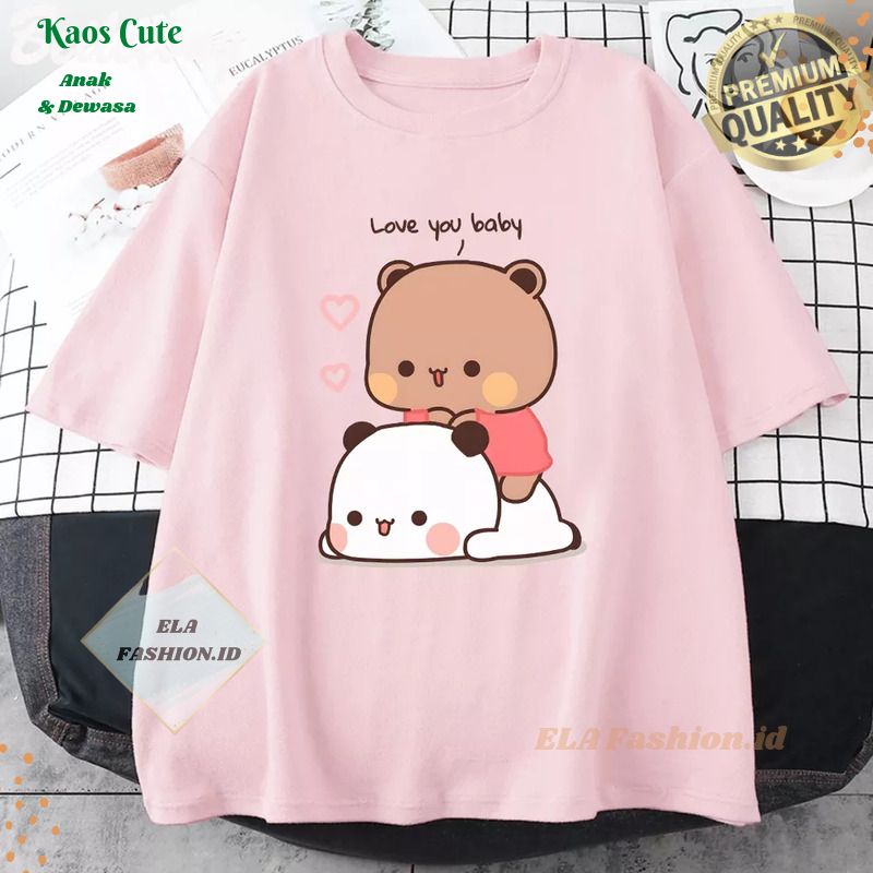เสื้อยืด Cute Panda Bubu Dudu Bear Cat Doll with Love You baby Motif