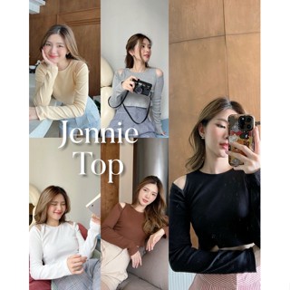 (พร้อมส่ง)jennie top เสื้อครอปแขนยาวเว้าไหล่