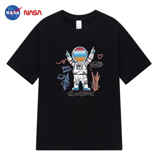 เสื้อยืดแขนสั้นลําลอง คอกลม ผ้าฝ้าย ทรงหลวม ขนาดใหญ่ ลายนักบินอวกาศ NASA แฟชั่นฤดูร้อน สําหรับผู้ชาย ใหม่_49