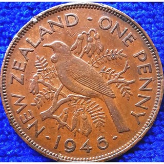 เหรียญ​นิวซีแลนด์​ New​ Zealand, 1 Penny, (ยุค​ George​ VI), #​2619T, ใช้แล้ว