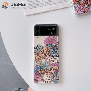 Jiehui เคสโทรศัพท์มือถือแฟชั่น ลายเสือดาว สําหรับ Samsung Z Flip4 Z Flip3