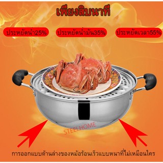 หม้อสแตนเลส หม้อตุ๋นต้มนึ่ง หม้อ 2-4หูจับ มีแผ่นรองนึ่ง ขนาด20-30cm