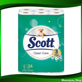 กระดาษชำระ หนา3ชั้น แพ็ค Toilet paper, 3 layers thick 24 ม้วน สก๊อตต์ คลีนแคร์ Scott Clean Care กระดาษ เช็ดปาก เช็ดหน้า