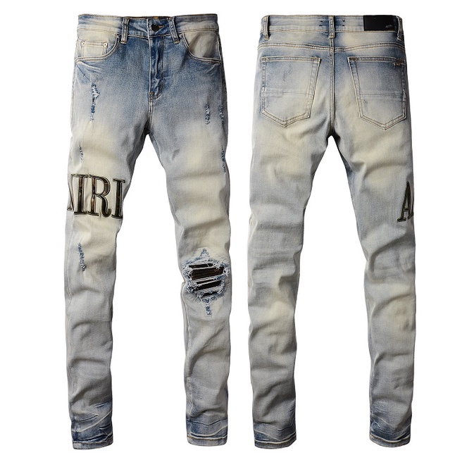 [พร้อมส่ง] AMIRI MX1 leather patch jeans washed ripped Strech Slim Fit