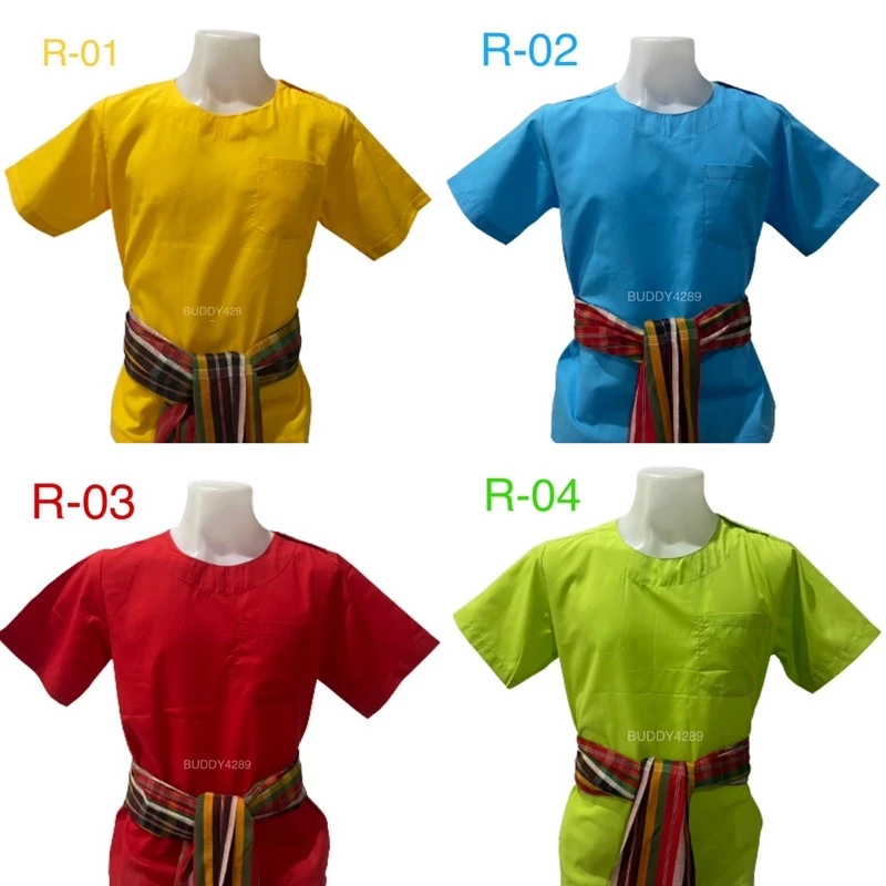 เสื้อไทยผ้าพื้นคอกลม ผู้ใหญ่ กระดุมบ่า หลายสี (สีโทนสีสุภาพ โทนอ่อน โทนพาสเทล) มีมากกว่า 25 สี