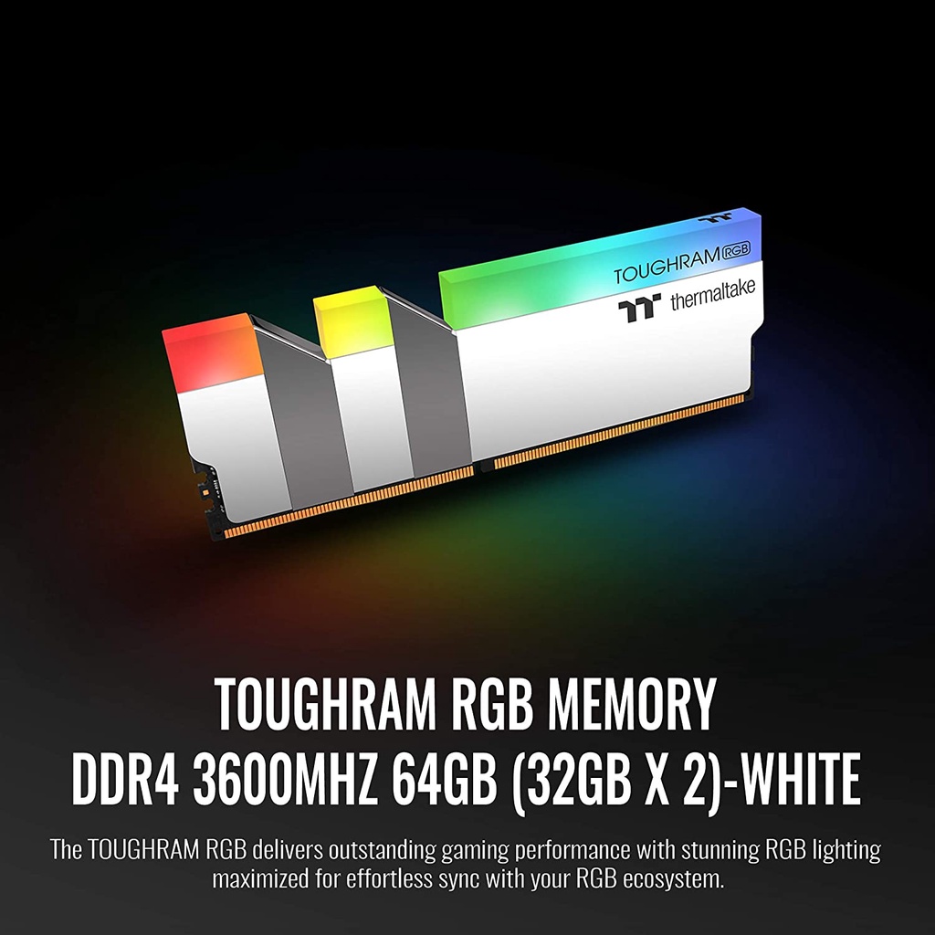 64GB (32GBx2) DDR4 3600MHz RAM (หน่วยความจำ) THERMALTAKE TOUGHRAM RGB (WHITE) (R022R432GX2-3600C18A)