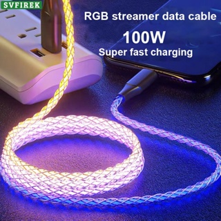 สายชาร์จเร็ว 6A 100W RGB USB C Type C ไล่โทนสี หลากสี สําหรับโทรศัพท์มือถือทุกรุ่น