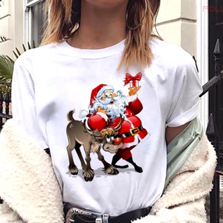 T-Harajuku Christmas Deer Women T Shirt Kawaii Santa Claus Printed Tshirt Women Loose Funny Tops Tee Shirt Femme