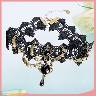 LK- Womens Vintage Gothic Steampunk Choker Lace Heart Wing Teardrop Collar Necklace