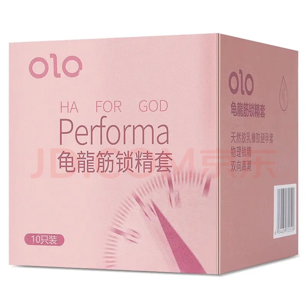 Olo Performa condoms ถุงยางอนามัยแบบมีปุ่มอึดทนนาน ชลอหลั่ง 50-52-54 มม (1กล่อง10 ชิ้น) สินค้าขายดี
